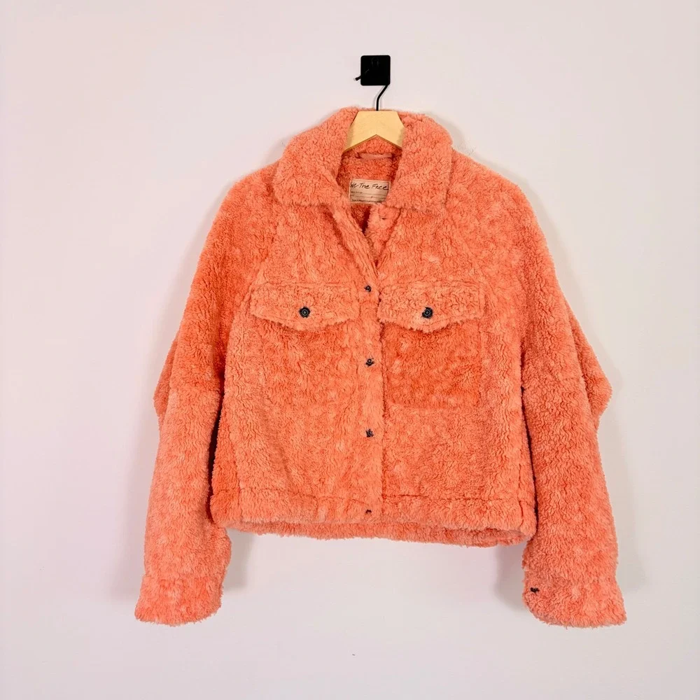 Free‎ People We The Free Teddy Swing Jacket Coral Pink Melon Womens Small